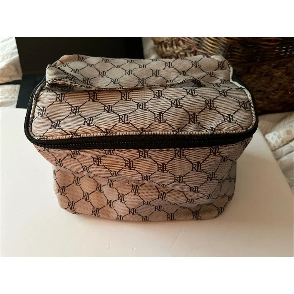 3 Lauren Ralph Lauren Cosmetic Accessory Pouches Bag Logo VTG Gray Diamond